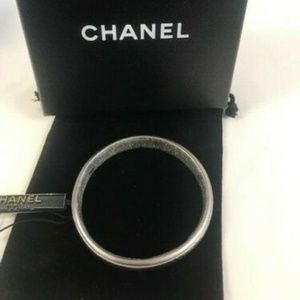 CHANEL Silver Tone Hammered Bangle Bracelet NIB
